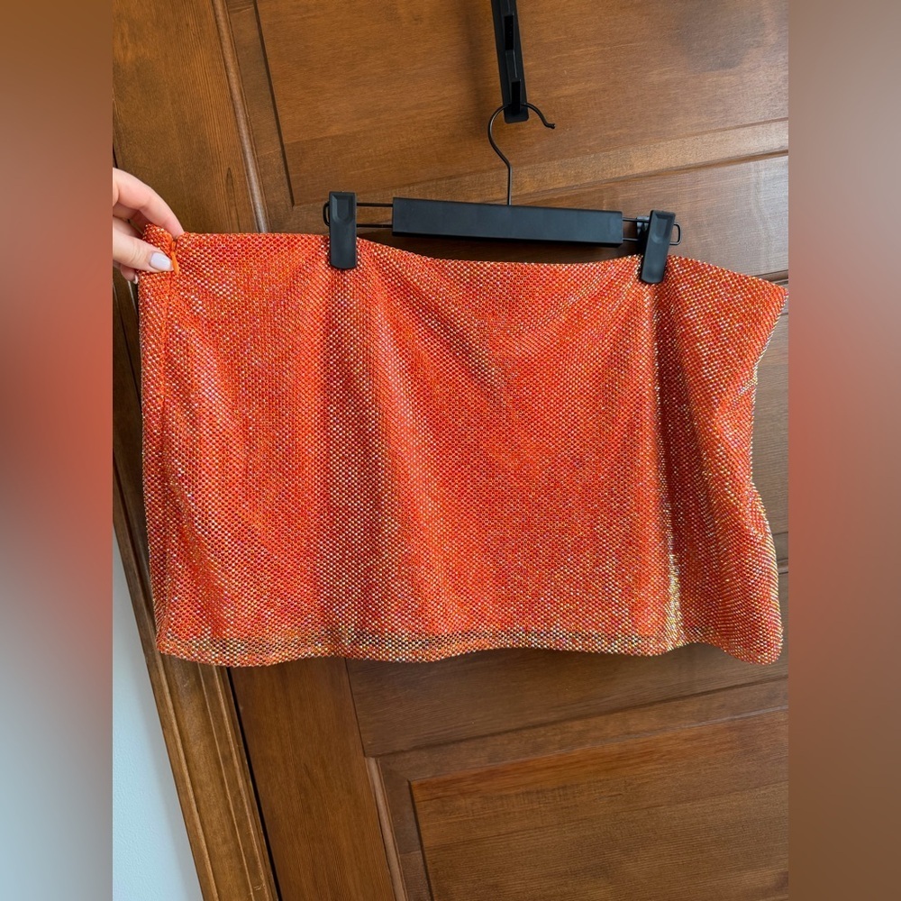 Finesse Alyah Orange Rhinestone Micro Mini Skirt - Picture 8 of 9